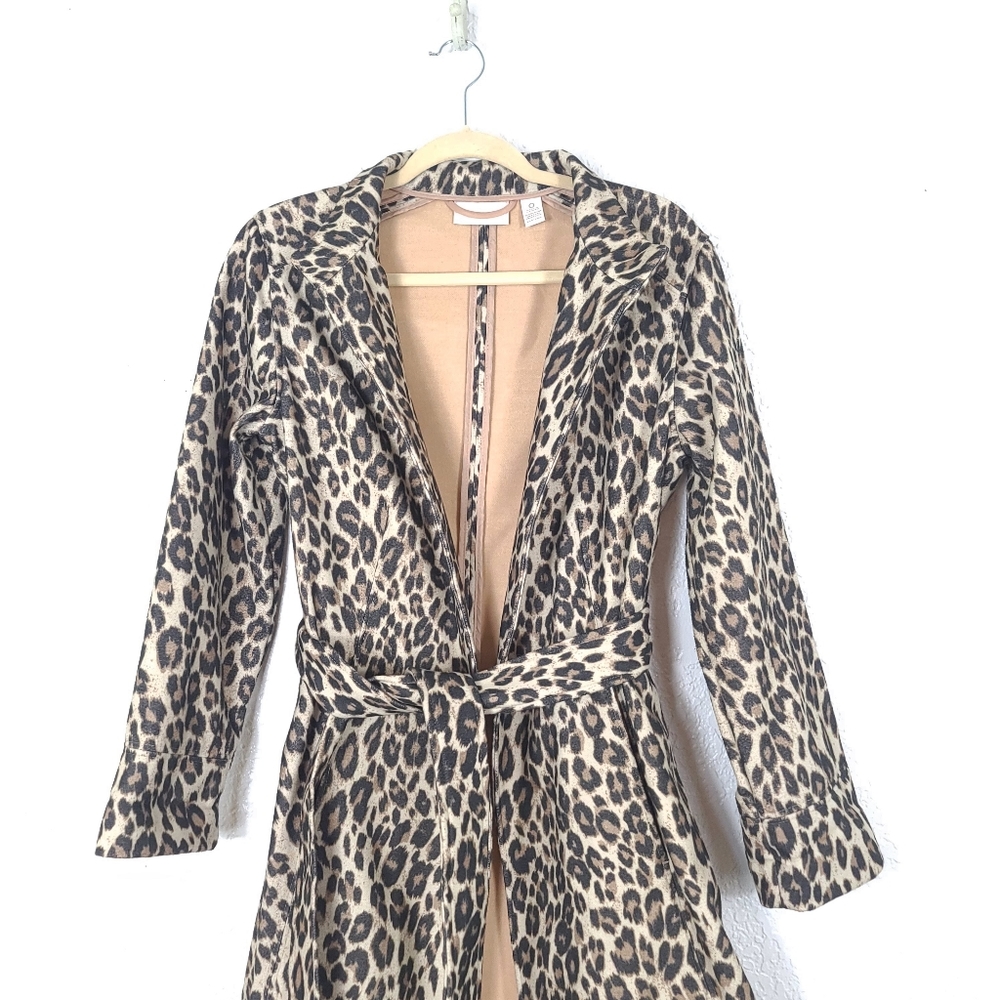 Chico’s Leopard Animal Print Belted Trench Coat – Fall Wrap Jacket – Small - Picture 5 of 12